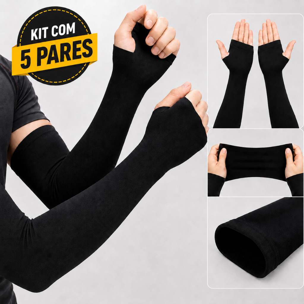 Kit 05 Pares Manguito Protetor Solar Uv Braço Moto Ciclismo Bike Masculino Feminino Unissex Gamer