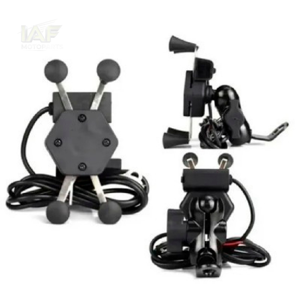 Suporte Garra Para Celular Moto Universal Com Carregador Usb De FERRO