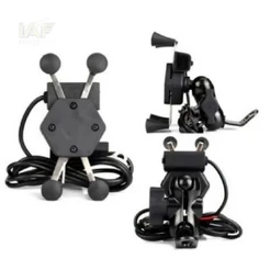 Suporte Garra Para Celular Moto Universal Com Carregador Usb De FERRO