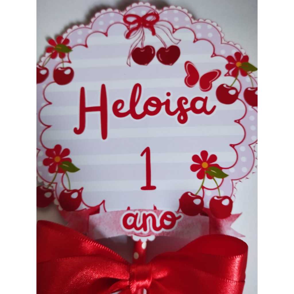 TOPO DE BOLO - TOPPER- ANIVERSARIO-MESVERSARIO FRUTINHAS COM LAÇO-PERSONALIZADO-FESTA -CEREJINHA