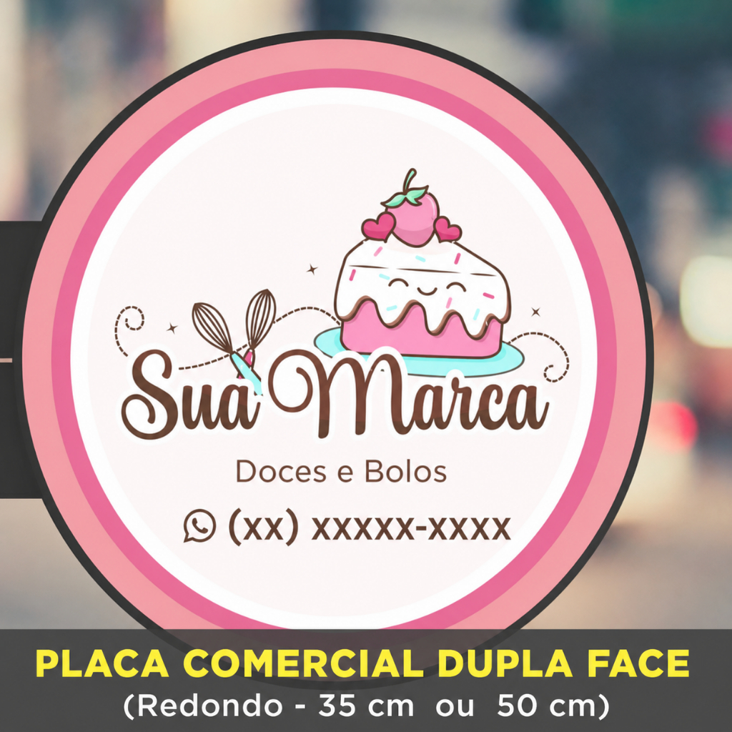 Placa Personalizada Dupla Face Uso Externo Redondo Logo 30 e 40cm PS 3MM