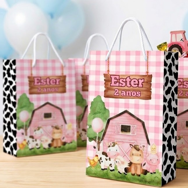 Sacolinha Fazendinha Rosa | Sacolinha Personalizada | Lembrancinha Infantil | Sacolinha Surpresa | Envio Rápido