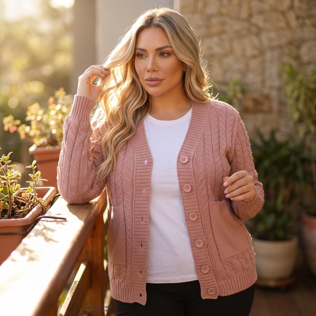 Cardigan Feminino de Tricô Manga Longa Tricot Sobretudo Inverno Tecido Grosso Casaco Longo Kimo