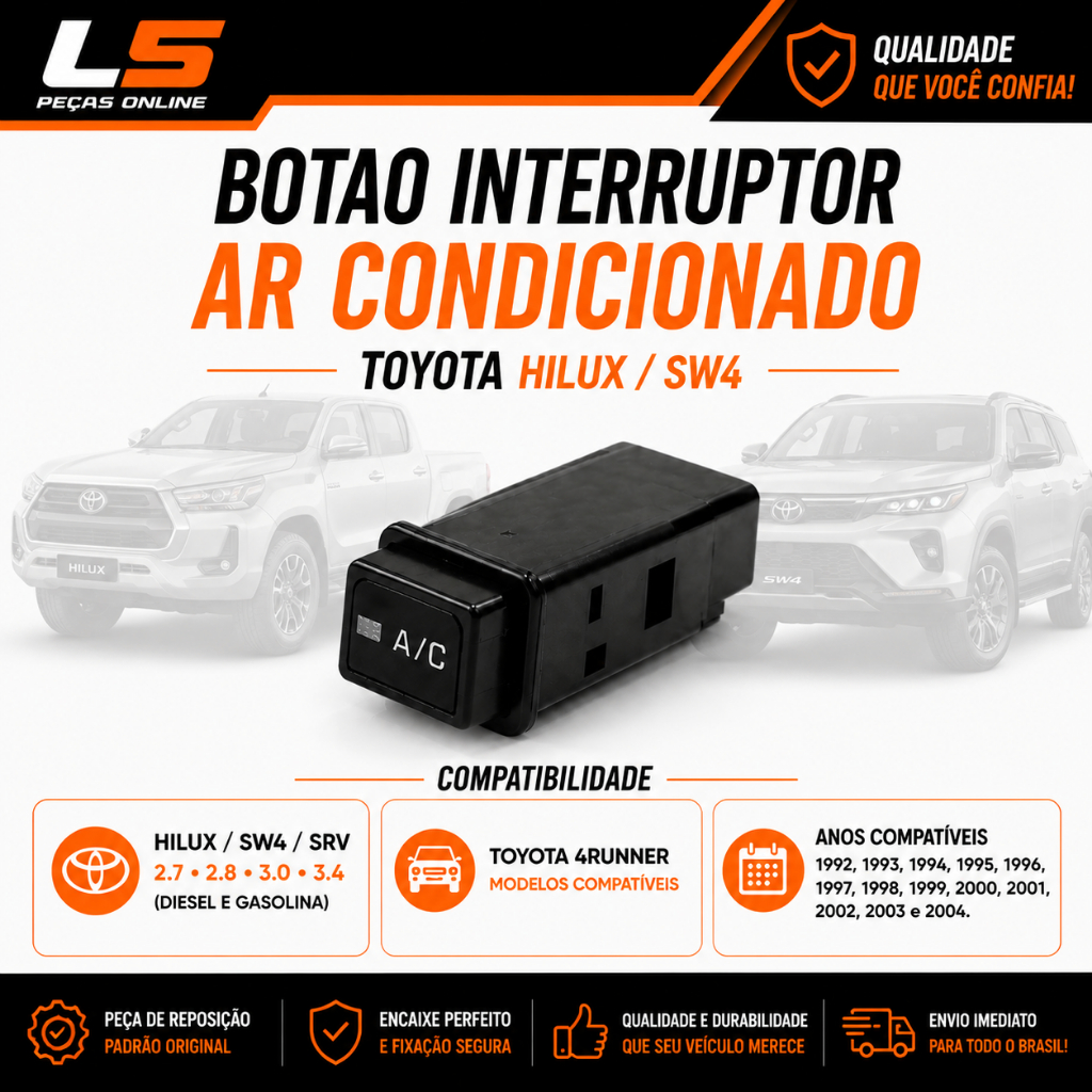 Botao Interruptor Ar Condicionado Toyota Hilux SW4 1992 A 2004 2.8 3.0 Diesel 2.7 Climatizacao Peça