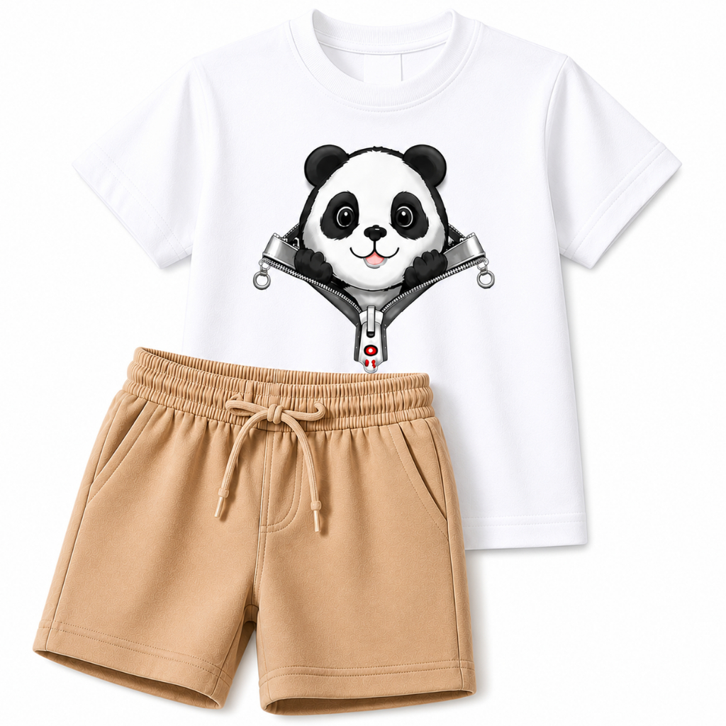 Conjunto Infantil Masculino Camiseta e short Estampa Urso Confortável Algodão kids Confortável Verão