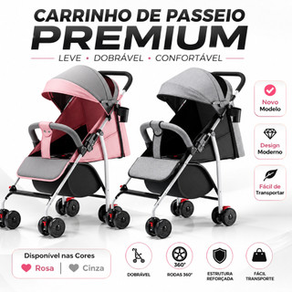 Carrinho de Bebê Dobrável Compacto Reclinável com Capota Retrátil Porta-Copos Rodas 360°