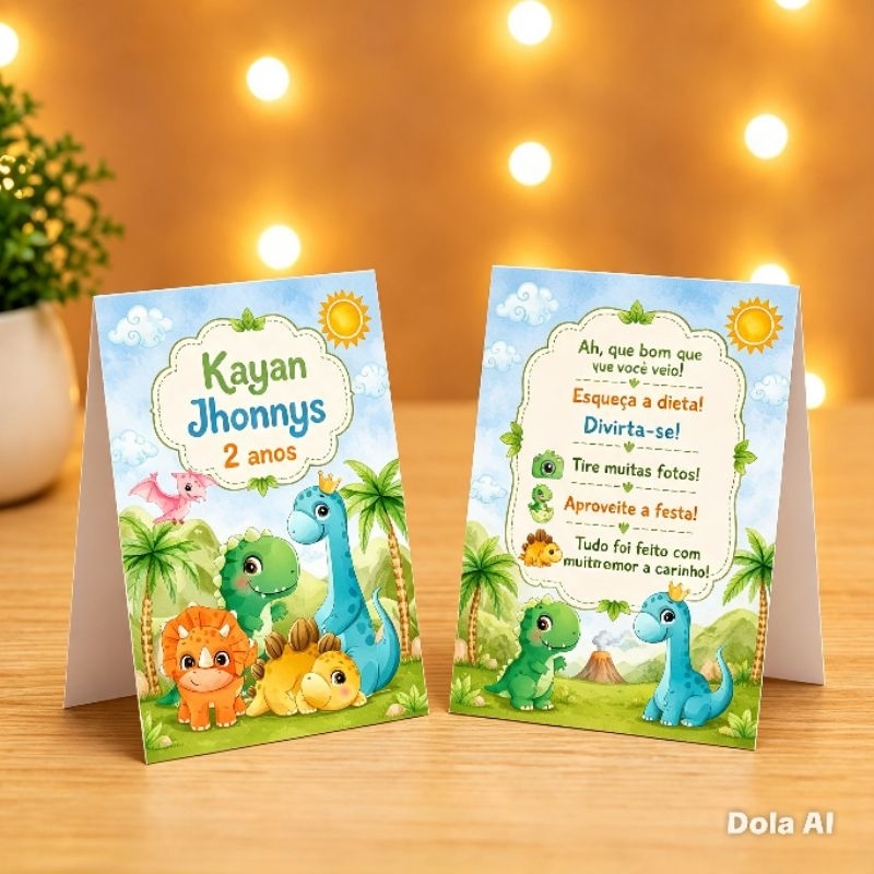 Kit Plaquinha de Agradecimento Dino Baby 2 - Centro de Mesa - Personalizado - Lembrancinha - Aniversário - Decoração