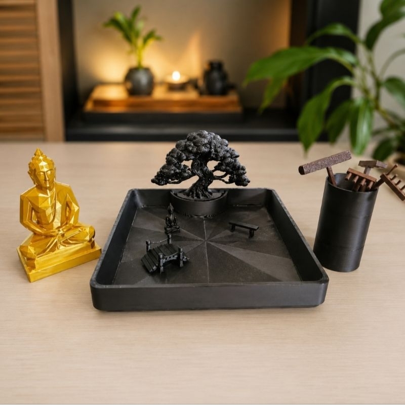 Jardim Zen com itens Decorativos, Areia Branca, Pedras e Rastelos - Decoração p/ Cantinho Meditação. — imagem 2 de 2