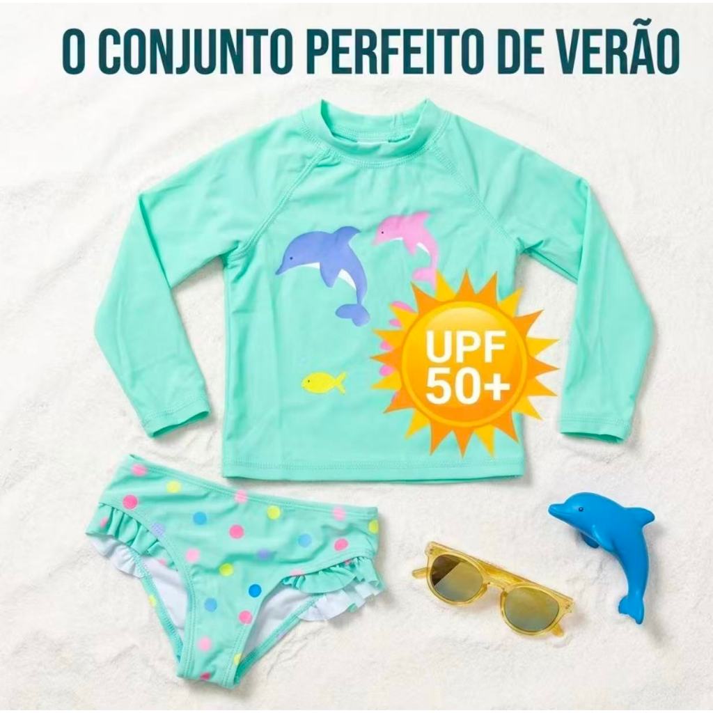Conjunto Biquini Infantil Proteção Solar UV Blusa + Calcinha