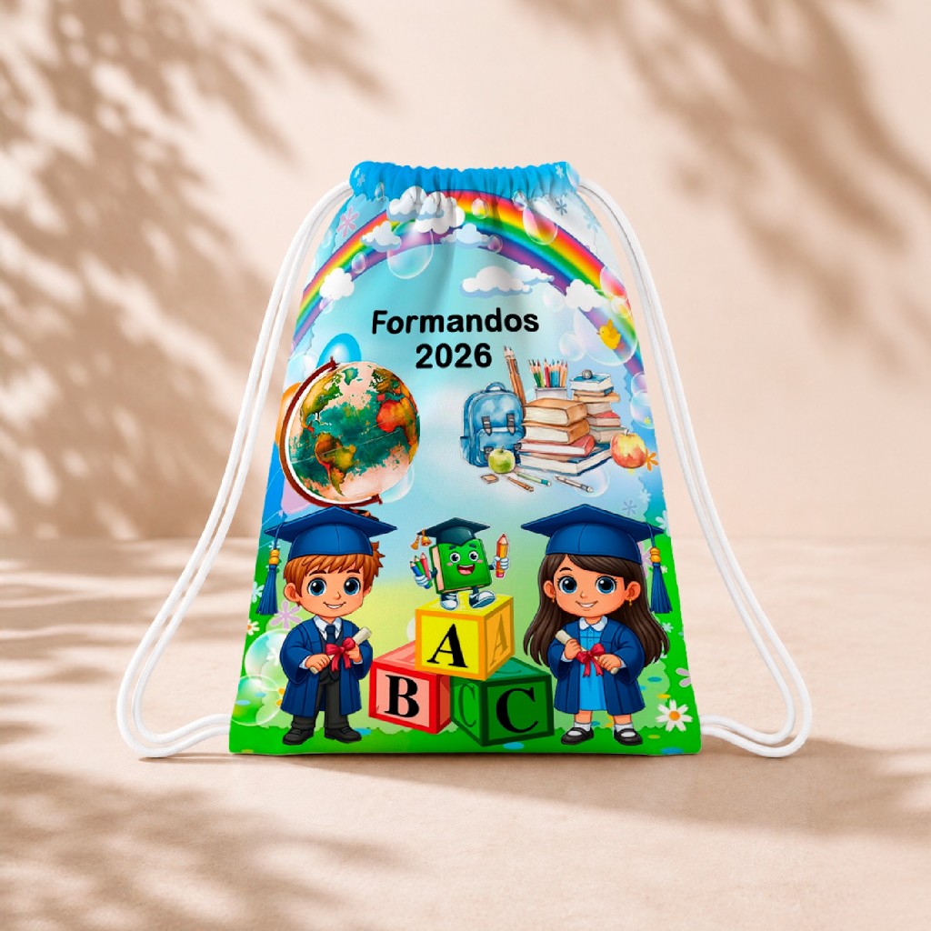 10 Mochila Personalizada Infantil 18x26 Sacolinhas Surpresa Festa Aniversário Lembrancinha ABC formatura M3