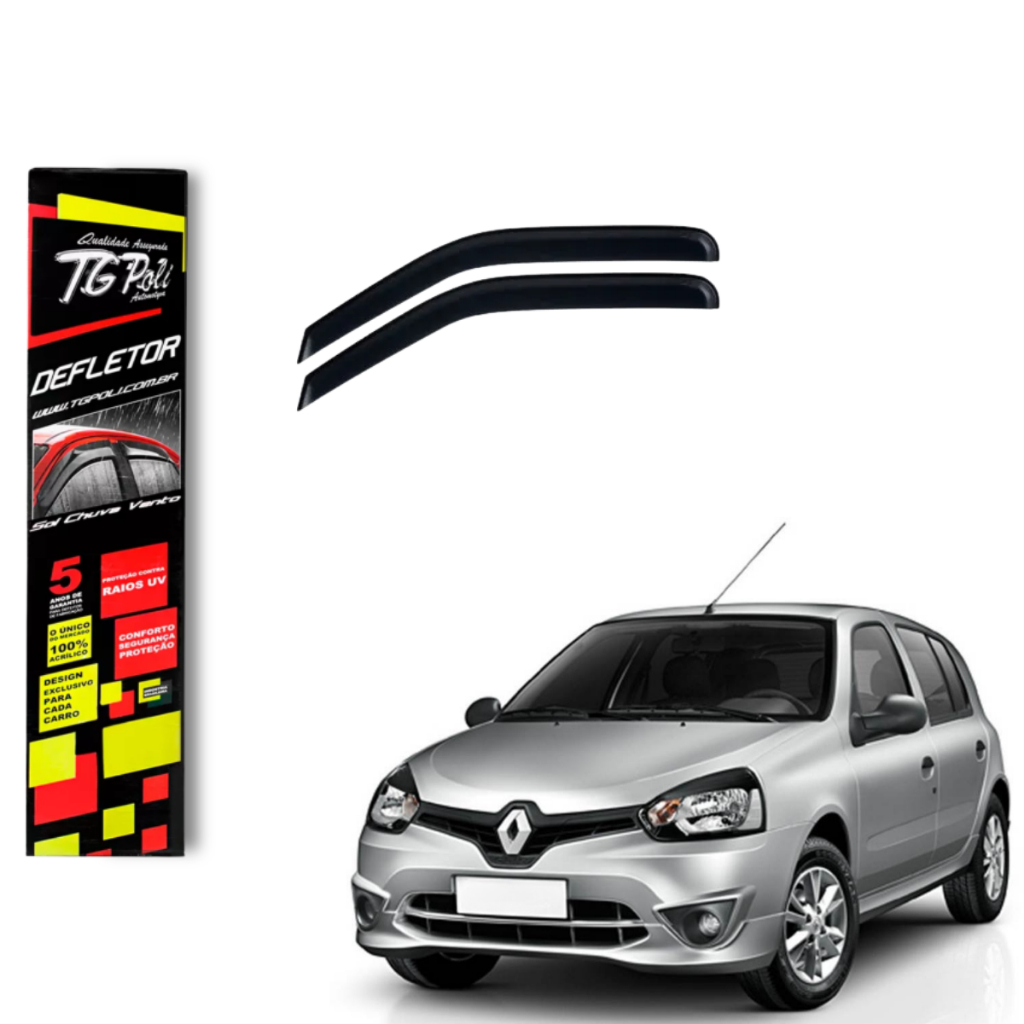 Calha de Chuva Renault Clio 2000 a 2016 TG Poli Defletor 4 portas Protetor Janelas Fumê