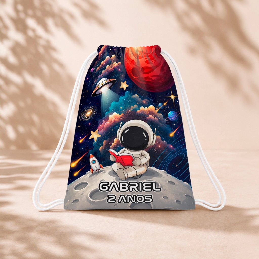 10 Mochila Personalizada Infantil 18x26 Sacolinhas Surpresa Festa Aniversário Lembrancinha Astronauta M5
