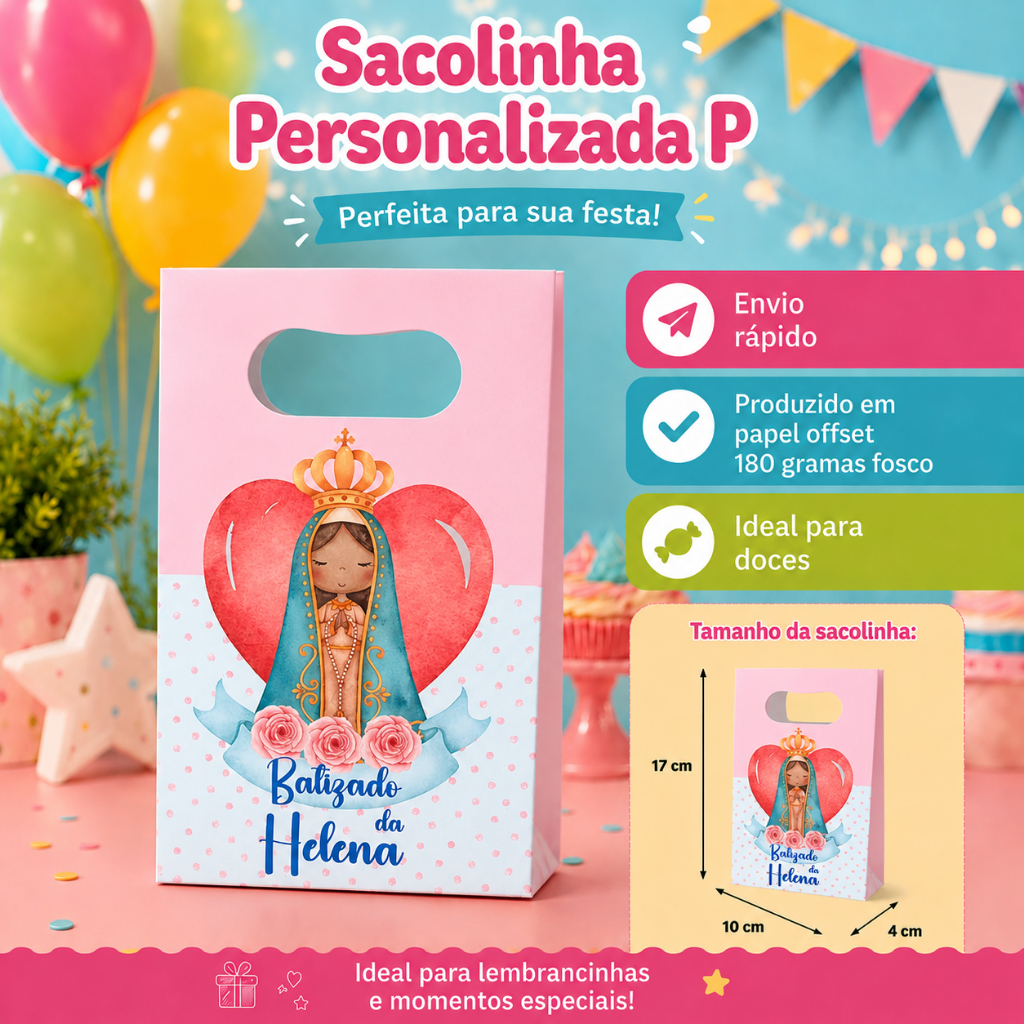 Sacolinha personalizada Nossa Senhora Aparecida / batizado/ Mimos de Aniversário Lembrancinhas (PEGUE E MONTE)