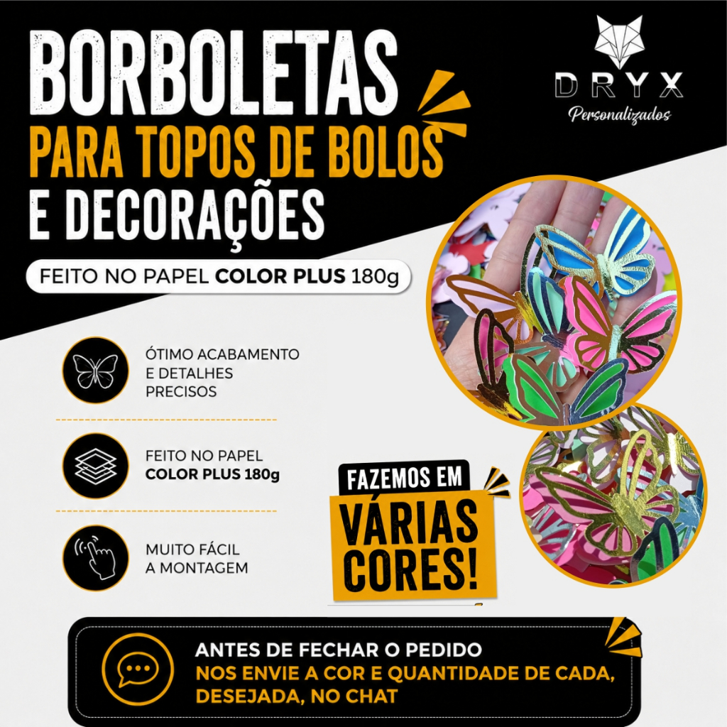 Borboletas 5x5cm em Camadas Com Lamicote Douradas Para Enfeitar Bolos e Lembrancinhas Jardim Encantado