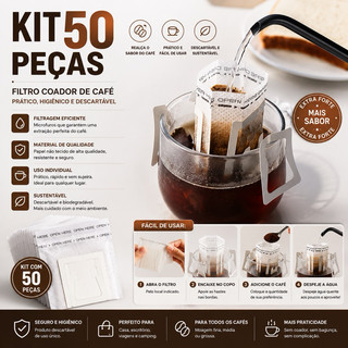 50 Mini Filtros De Café Individual Portátil Envelope 50 Peças