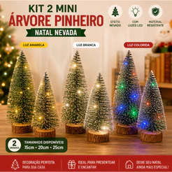 kit 2 Mini Arvore Pinheiro 15cm-20cm25cm Natal Nevada Lembrancinha Festa Natalina com Led Decoração Mesa empresa