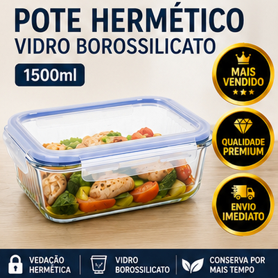 Pote Hermético Vidro Borossilicato 1500ml Retangular Tampa Trava Hermética Organizador Alimentos Freezer Geladeira