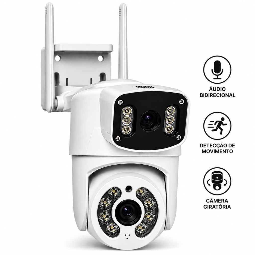 Câmera de Segurança WiFi IP 360 Lente Dupla HD Visão Noturna Áudio Bidirecional Detecção de Movimento