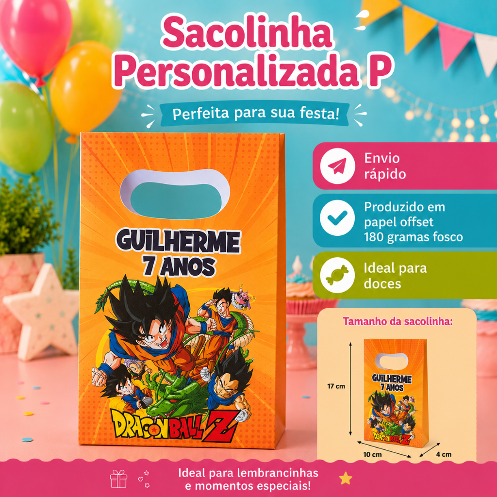 Sacolinha personalizada Dragon Ball Z 2.0 Mimos de Aniversário Lembrancinhas (DESMONTADA)