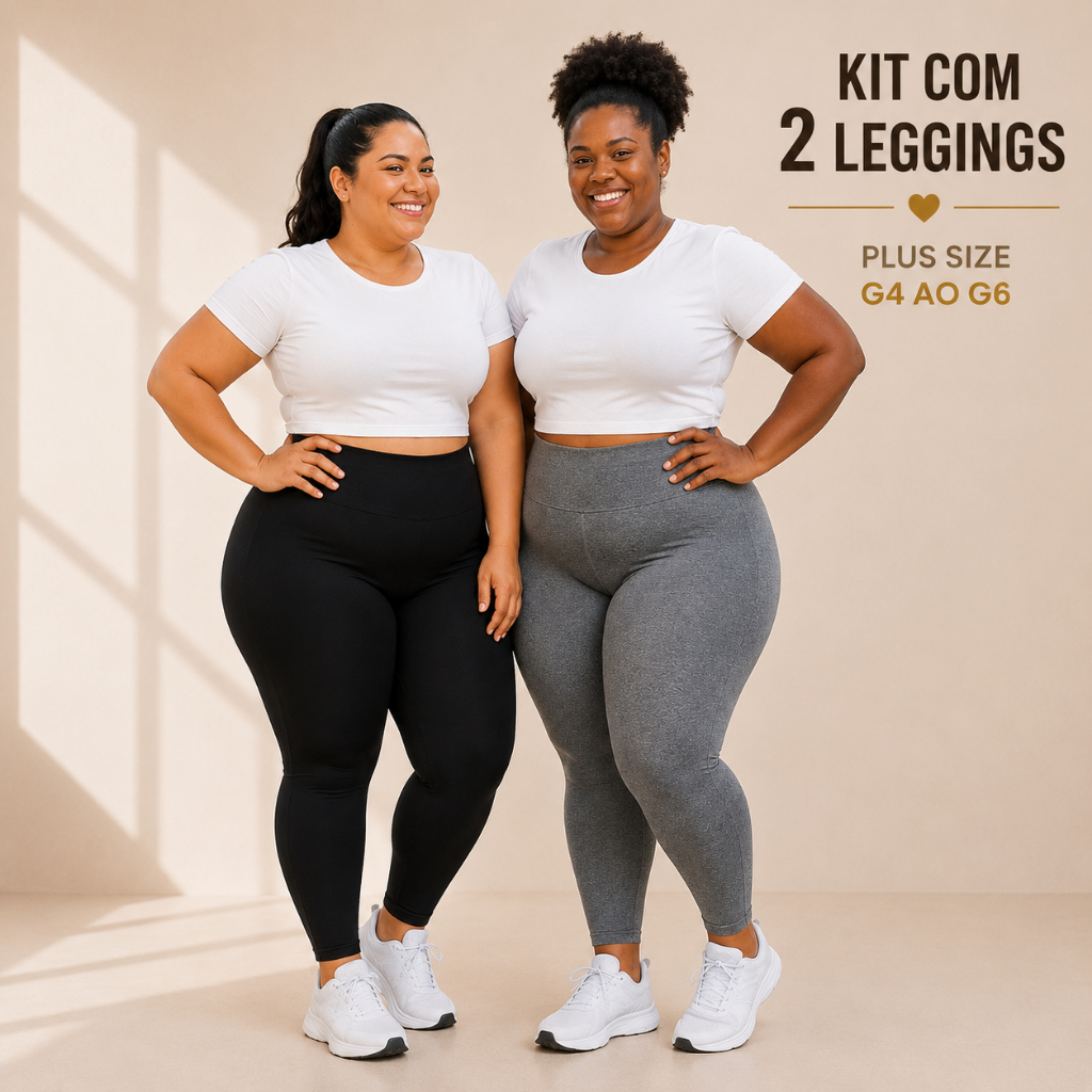 Kit 2 Legging Plus Size Blackout Zero Transparência Cintura Alta Suplex Confortável G4 G5 G6