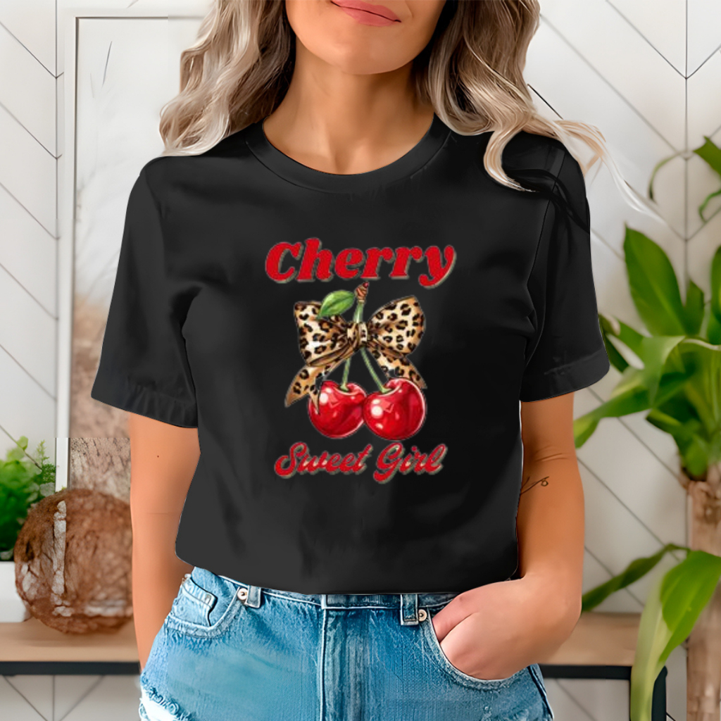 T-shit Feminina Camiseta Estampada Cereja Laço Onça 100% Algodão Confortável Tendência 2026