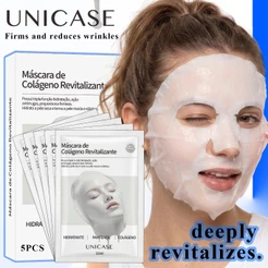 Máscara Facial de Colágeno UNICASE Revitalizante Antirrugas Hidratante com Pantenol 5 Unidades 23ml