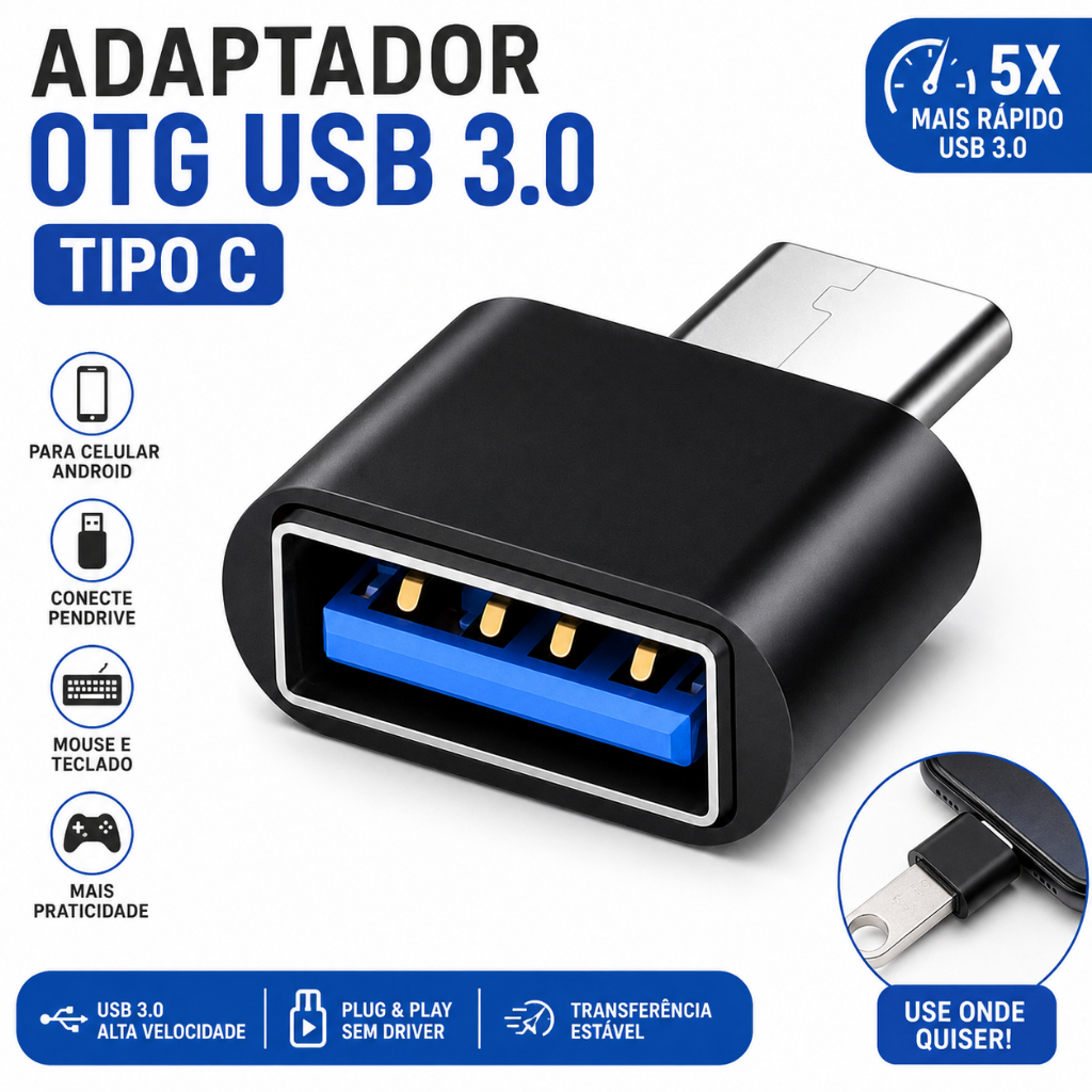 Adaptador OTG USB 3.0 Tipo C Para Celular Android Pendrive Mouse Teclado