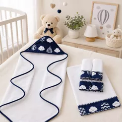 Toalha de Banho para Bebê com Capuz Forrado + 5 Toalhinhas Higiênicas Atoalhado