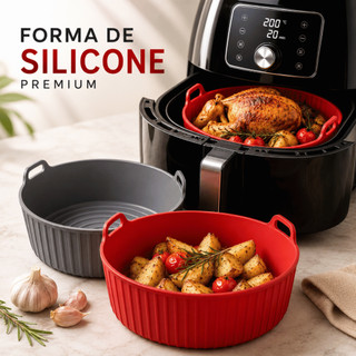 Kit forma Silicone Antiaderente Cesto Air Frayer Microondas Forno Assadeira Fritadeira Reutilizável