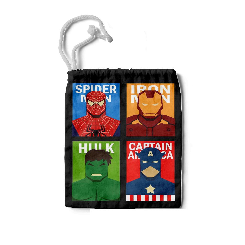 Kit Sacolinha Saco Sacochila Saquinho estampa dois lados Lembrancinha Brinde Aniversario Personalizadas Vingadores