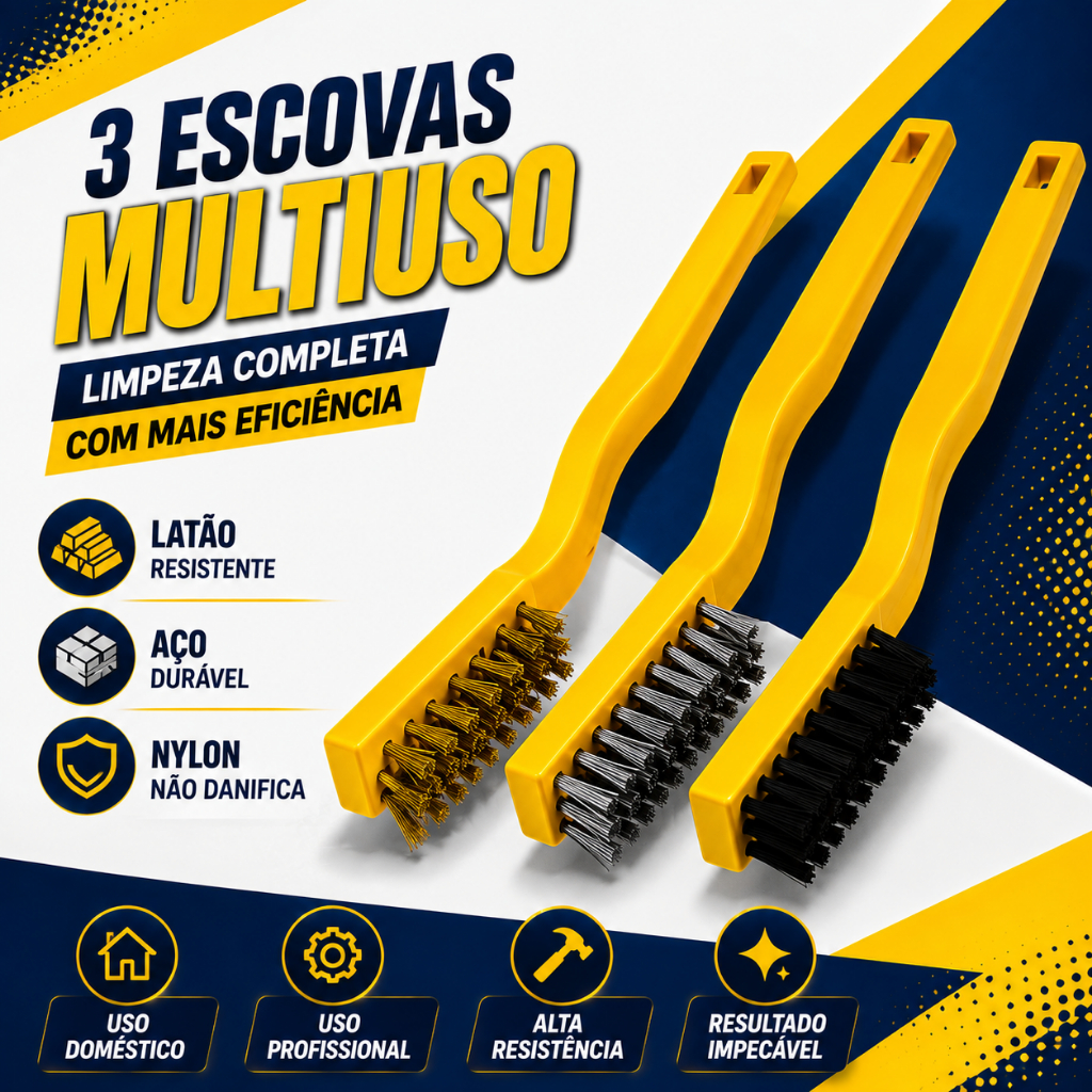 Kit 3 Escovas Aço Limpeza Bico Impressora 3D Alta Qualidade Kit Escovas Aço Latão Inox Carbono Limpeza Bico Impressora
