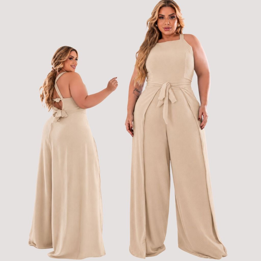 Macacão Pantalona Plus size soltinho envelope com amarrações,alça ajustavel,decote costas abertas,cintura marcada Casual