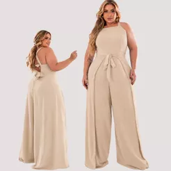 Macacão Pantalona Plus size soltinho envelope com amarrações,alça ajustavel,decote costas abertas,cintura marcada Casual