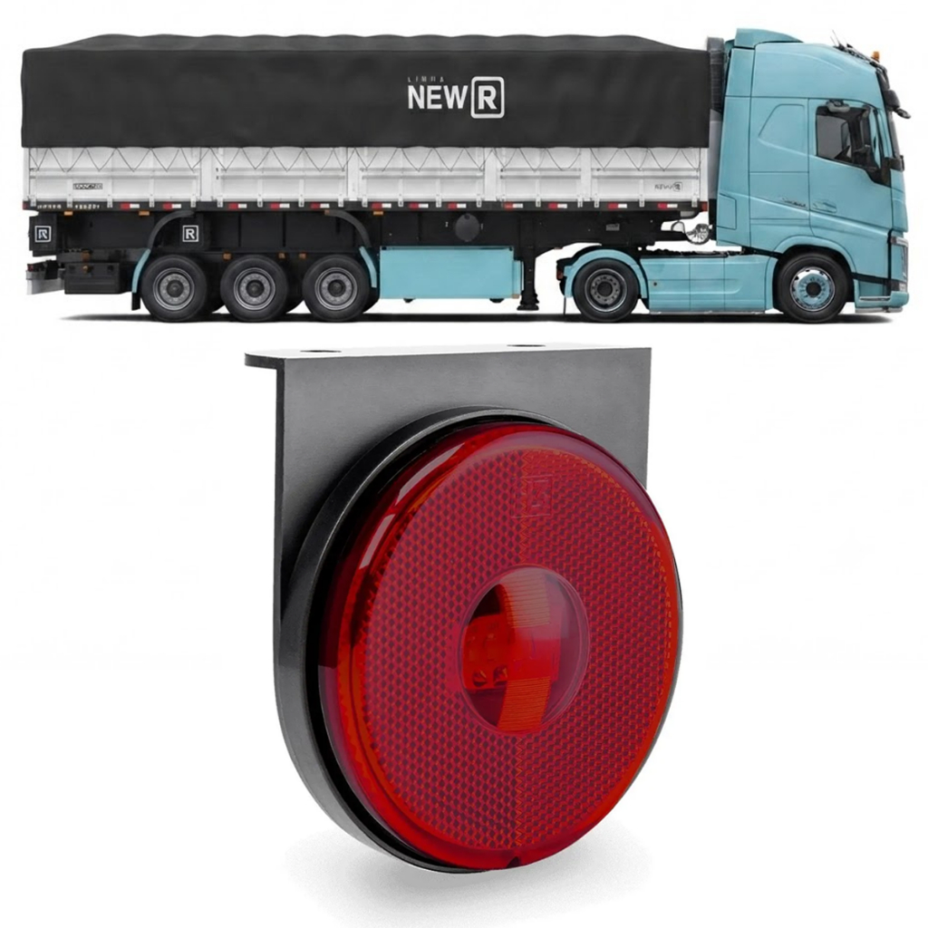 LANTERNA VERMELHA CARRETA TIPO RANDON LED BIVOLT 85MM COM SUPORTE