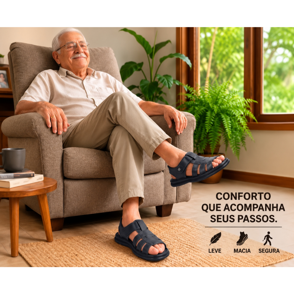 Sandália Chinelo Anti Stress Antiderrapante Para Idosos Senhores Super Confortável De Calce Fácil