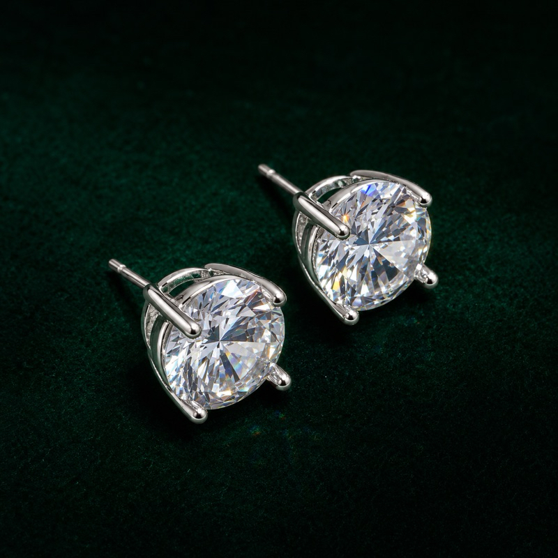 Brinco Zircônia 10mm Transparente Caixa Alta Prata 925 Feminino e Elegante