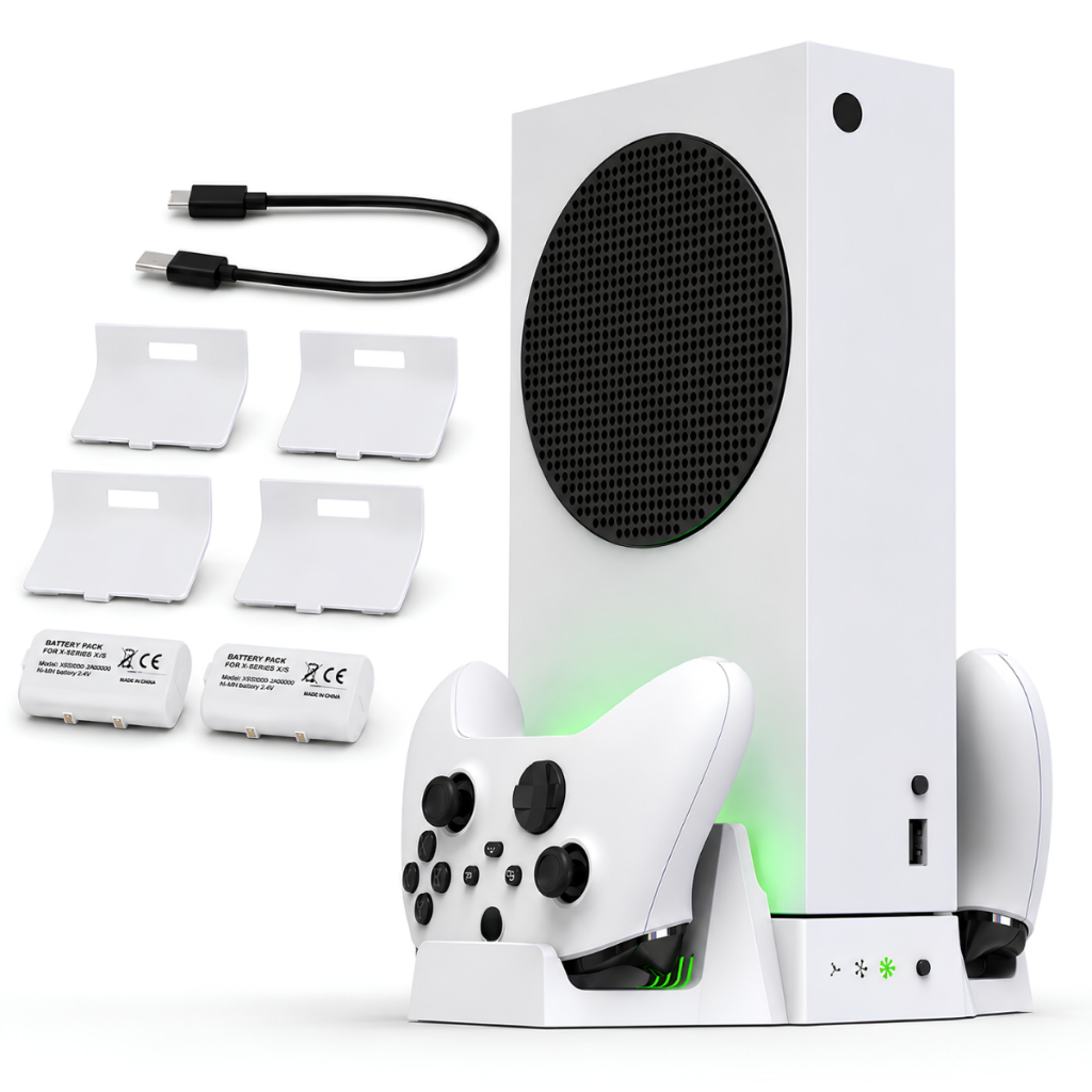 Base Cooler Resfriamento Xbox Séries S Carregador 2 Controle Indicador Led + 2 Bateria 800mah