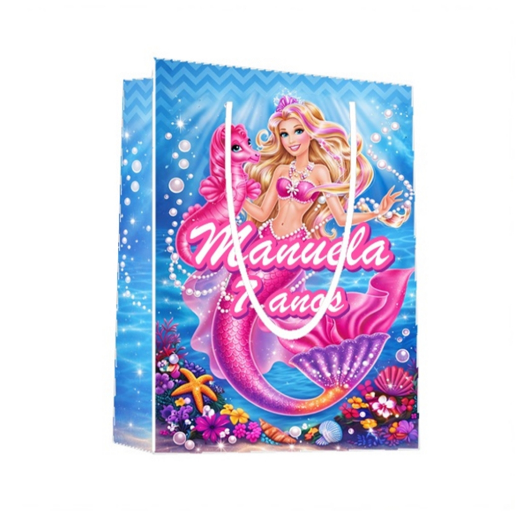Sacolinha Barbie Sereia Personalizada para Aniversário/ Lembrancinha Festa Infantil / Qualquer nome e idade