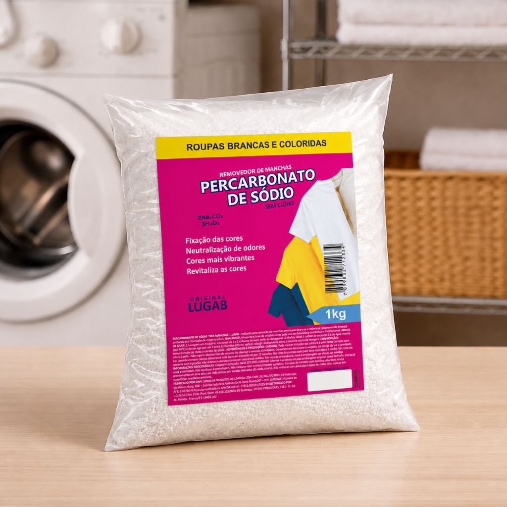 Percarbonato de Sódio em Pó 1kg Tira Manchas Alvejante Sem Cloro Oxigênio Ativo Roupas Brancas e Coloridas Limpeza Forte