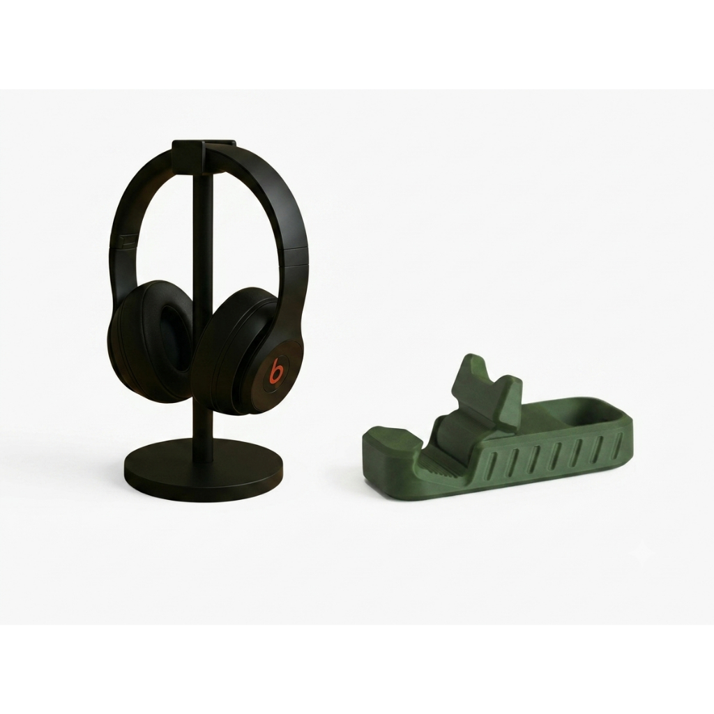 Kit Setup Essencial Premium | Suporte para Fone de Ouvido + Suporte para Celular Dobrável | Organizador de Mesa Gamer