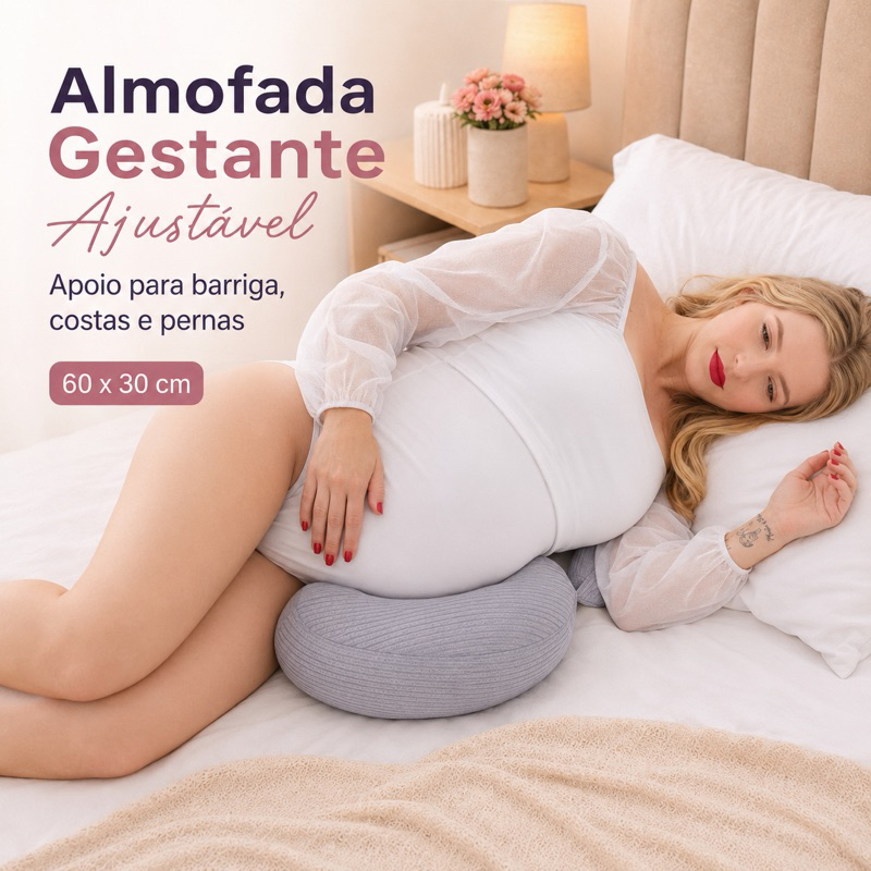 Almofada Gestante Ajustável 60x30cm para Grávida Dormir Apoio Barriga Lombar Pernas