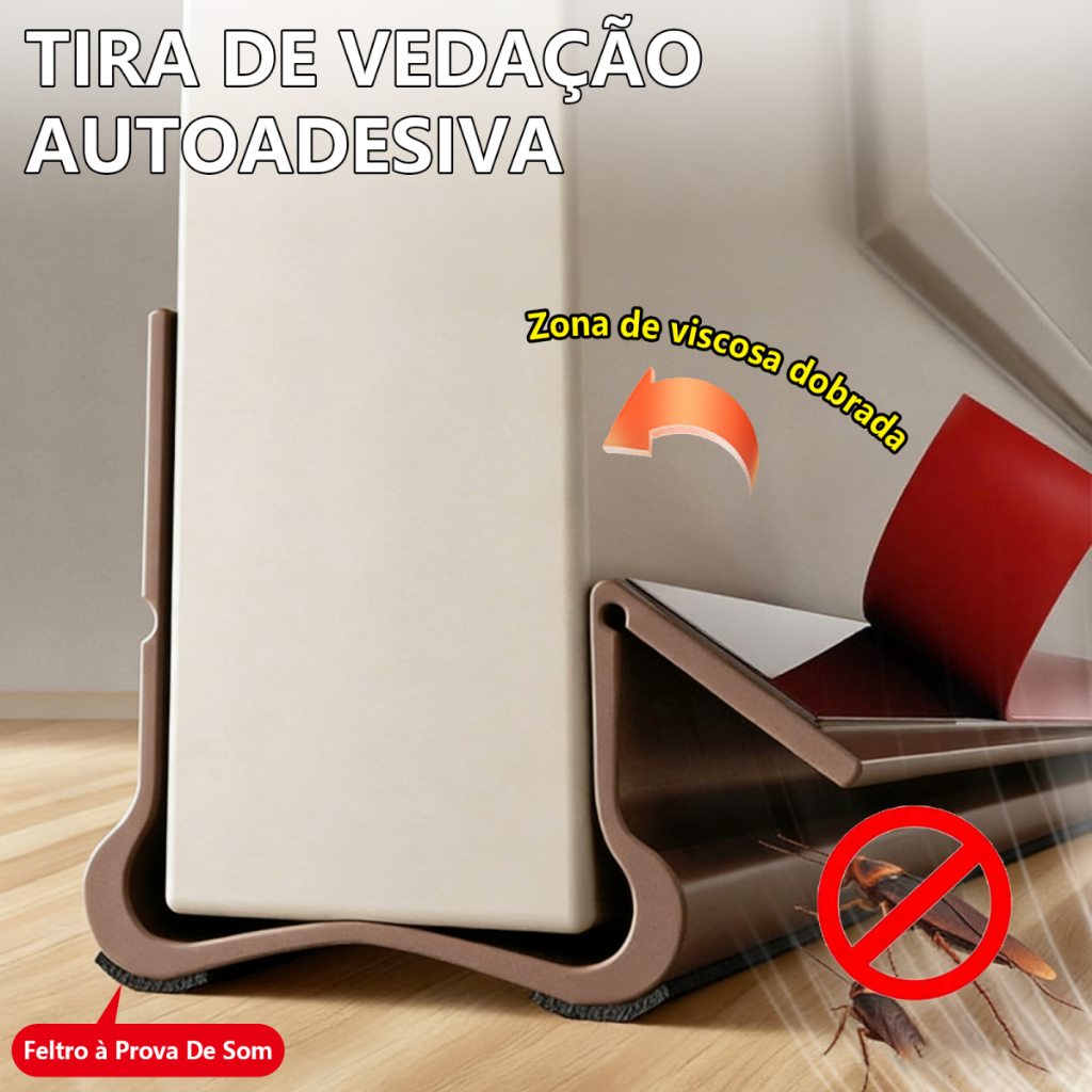 Veda Porta Autoadesivo 93cm PVC Ajustável com Feltro Anti Ruído Contra Poeira Água Insetos