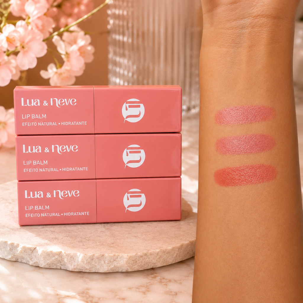 Hidratante Labial Lip Balm Lua & Neve Efeito Natural Textura Cremosa Uso Diário Diferentes Tonalidades
