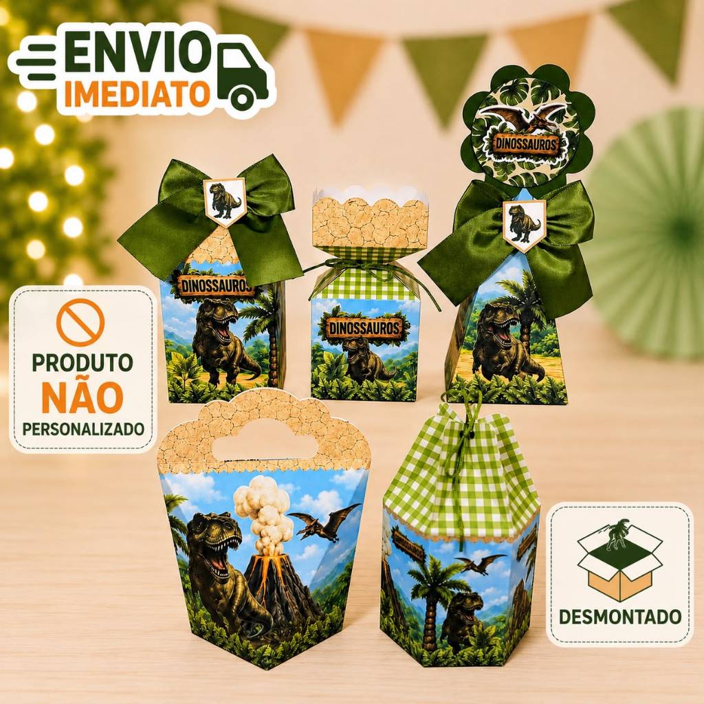 kit Caixinhas Personalizadas para Festa DINOSSAUROS Lembrancinhas de Aniversário para Decoração DESMONTADO.