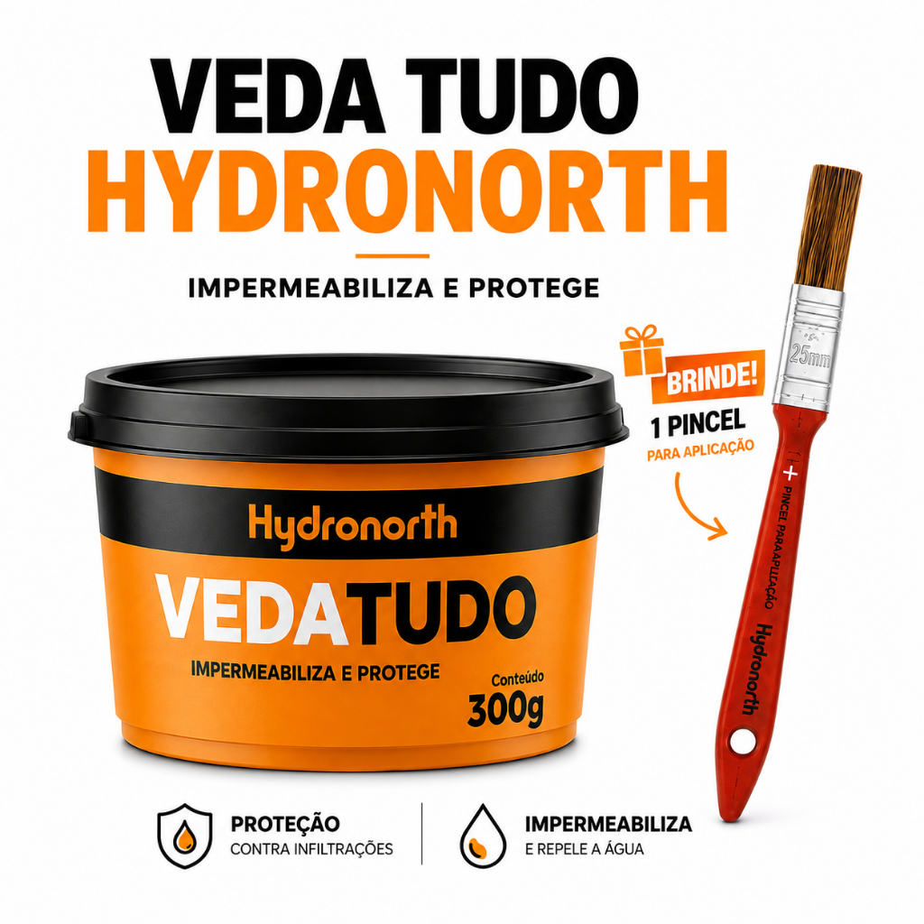 impermeabilizante Veda Tudo Hydronorth + Pincel Selante Monocomponente Incolor Veda Trincas