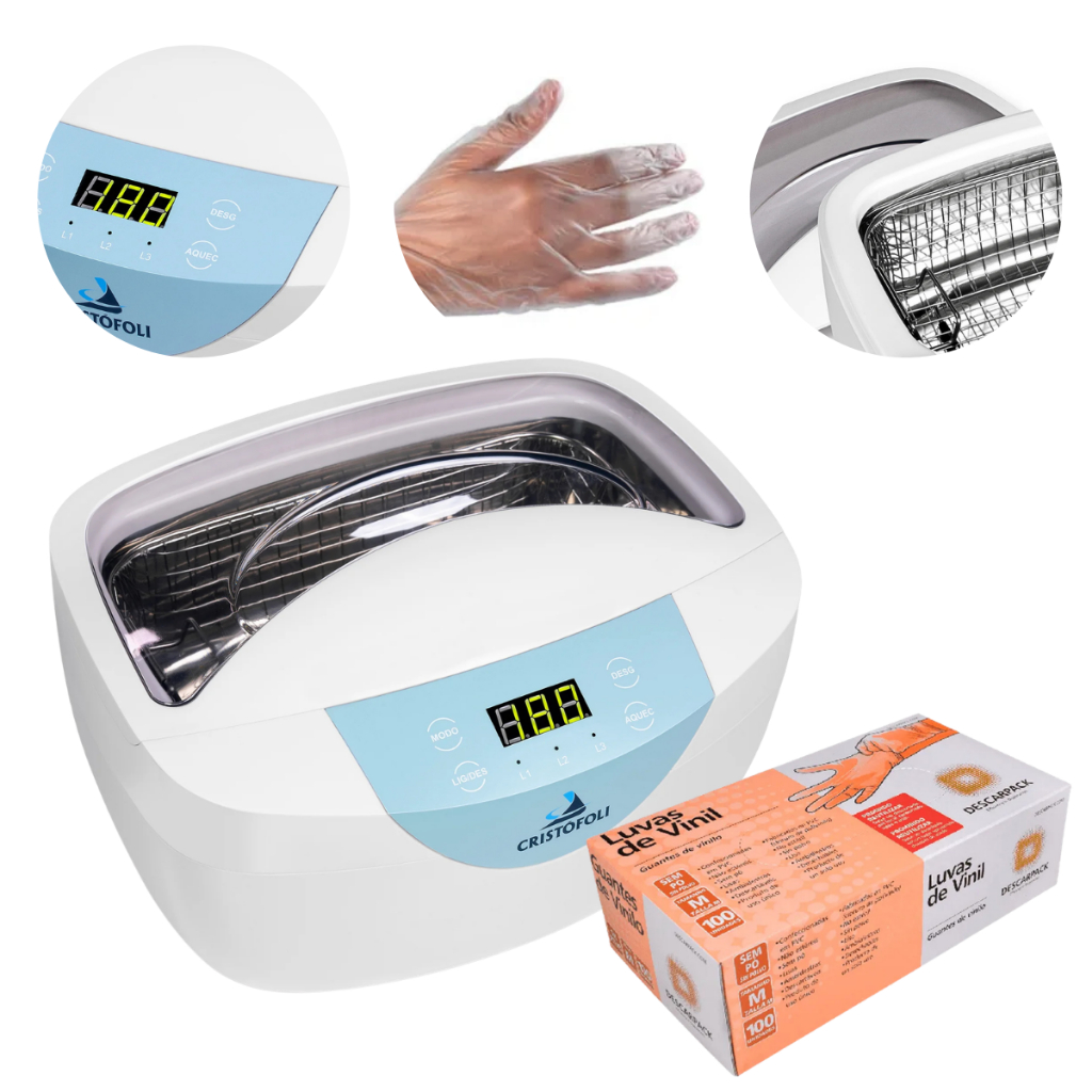 Cuba Ultrassonica 2,5L Cristofoli Digital Kit Luva Sem Amido M Lavadora Ultrassom