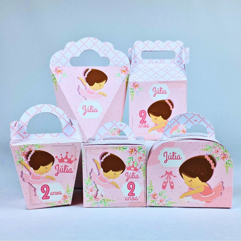 Kit 10 a 50 Caixinhas Personalizadas Com Alça Lembrancinhas Bailarina Festa Aniversario Festinha