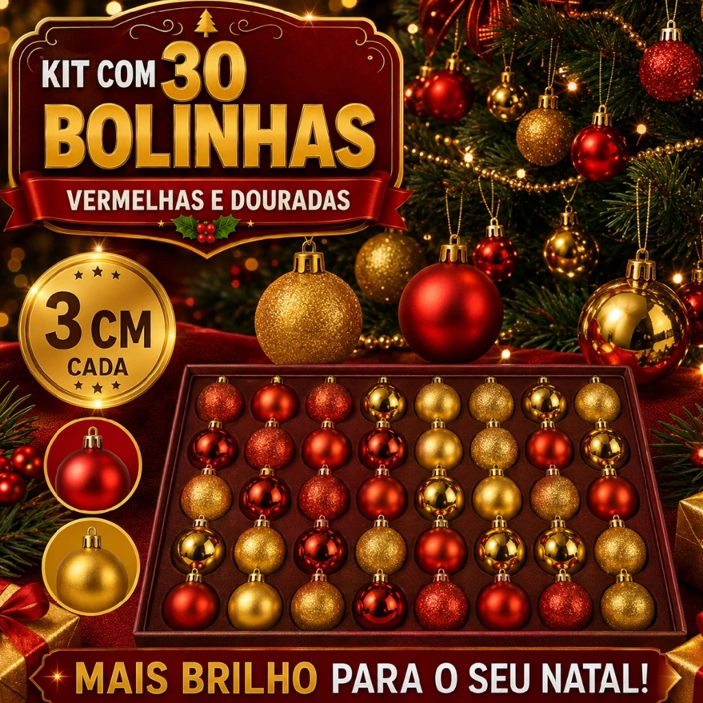 Bolinhas Para Árvore de Natal 3cm Enfeites 15/30 Unidades Pendentes Decoração Natalina Fosca Brilhante Glitter Item Luxo — imagem 1
