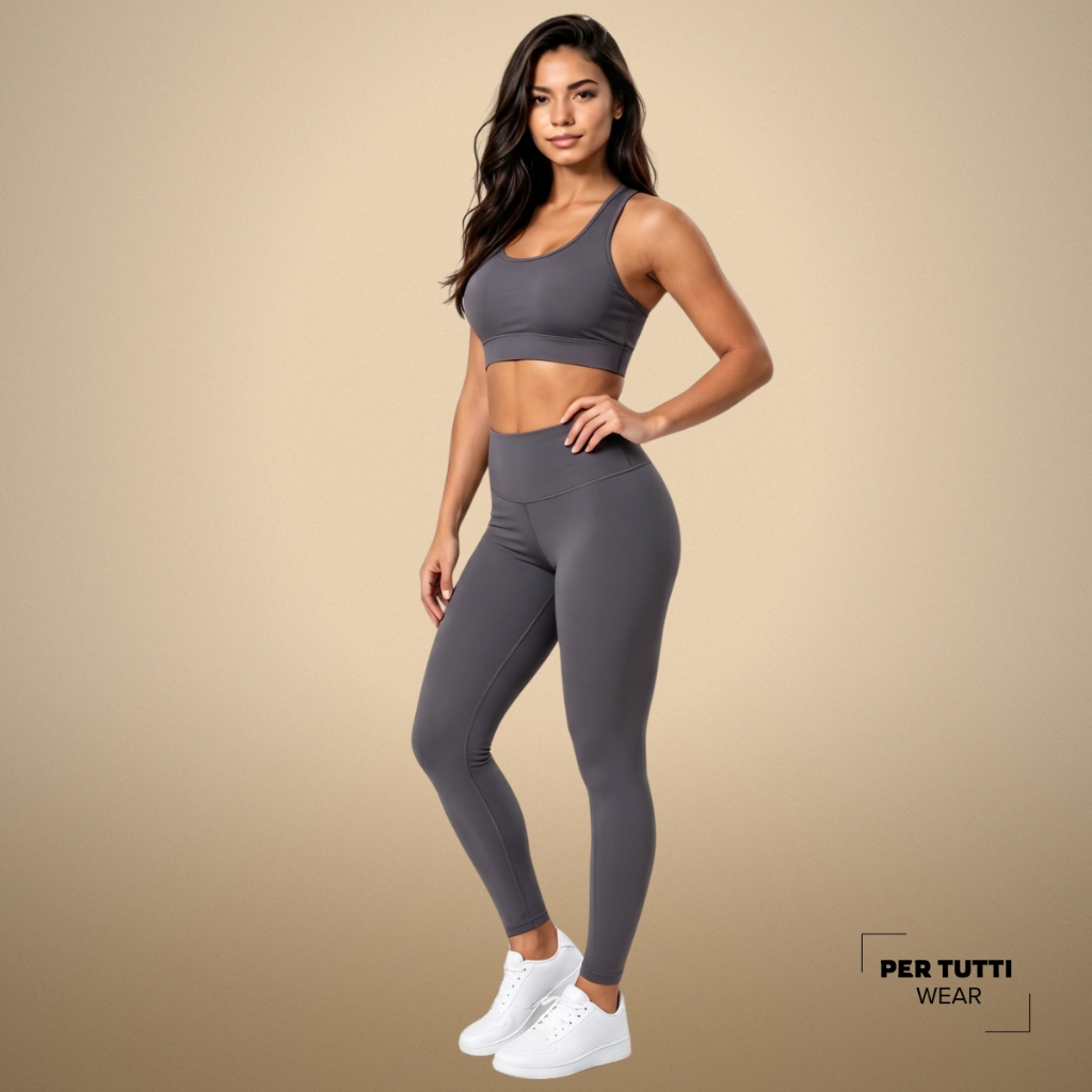 Conjunto Academia Feminino Poliamida Calça Legging e Top Alta Sustentação Sem Bojo Zero Transparência Premium