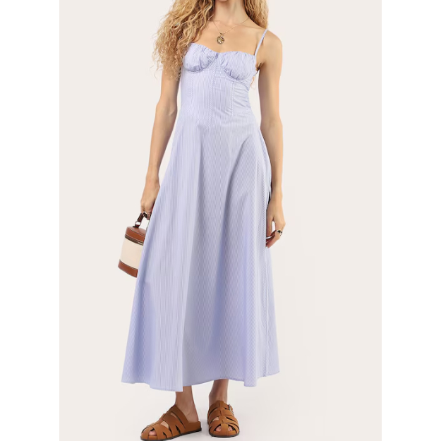 Vestido longo evasê listrado com lastex azul Riachuelo - NOVO - Tam P e M